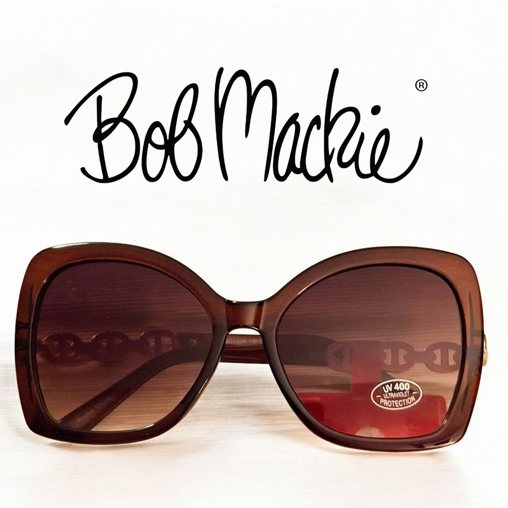 Bob Mackie Oversized Brown Sunglasses With Gold Link On Arms